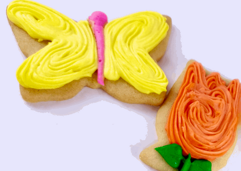 Hand Made Buttercream Iced Cut Out Cookies - Tulip and Butterfly - Linda's Kitchen