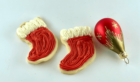 Hand Made Buttercream Iced Cut Out Cookies - Red boots christmas cookies - Linda's Kitchen