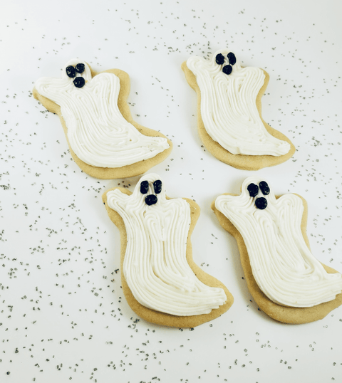 Hand Made Buttercream Iced Cut Out Cookies - White Halloween Ghosts - Linda's Kitchen