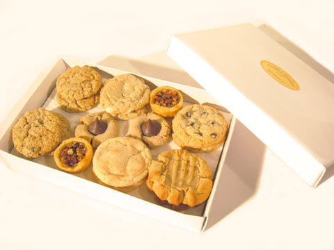assorted box of cookies in white background