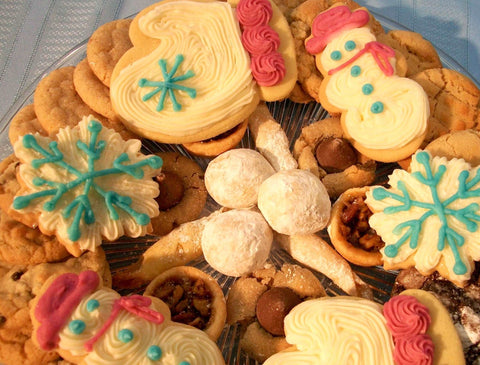 Cookie Tray- Small - Cut out snowman mittens and snowflakes on top of other classic cookies