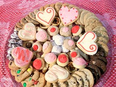 Valentines Cookie Tray with Hand Made Buttercream Iced Cutouts - Pink and White Hearts
